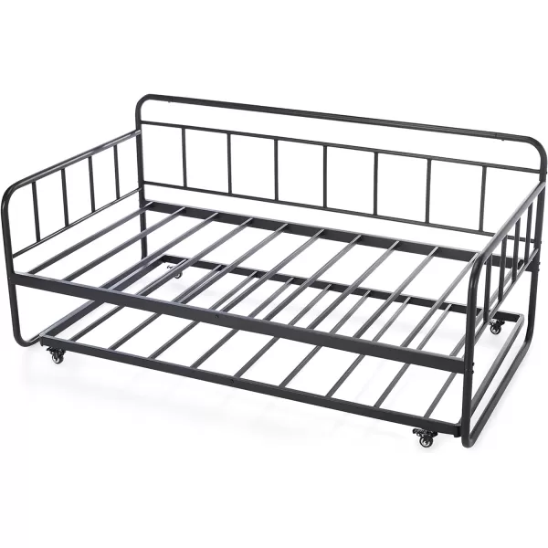 Amazon Basics Full Daybed and Twin Size Trundle Bed Frame Set Steel Slat Support 354H BlackTwin