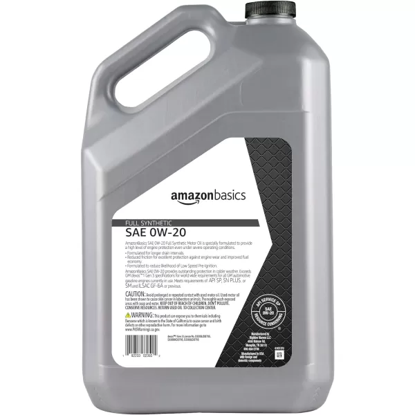 Amazon Basics Full Synthetic Motor Oil  0W20  5 QuartAmazon Basics Full Synthetic Motor Oil  0W20  5 Quart