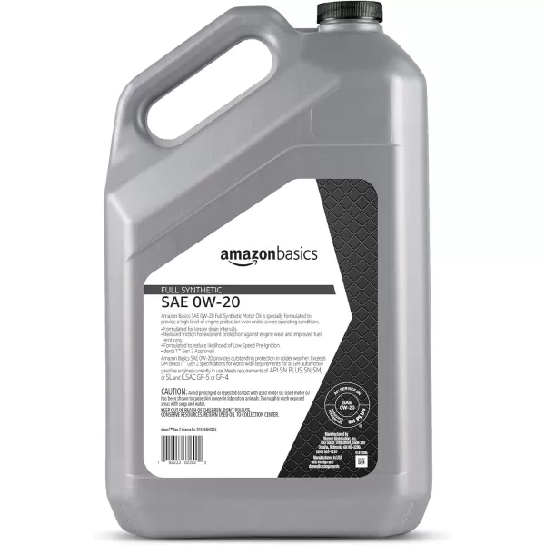 Amazon Basics Full Synthetic Motor Oil  0W20  5 QuartAmazon Basics Full Synthetic Motor Oil  0W20  5 Quart