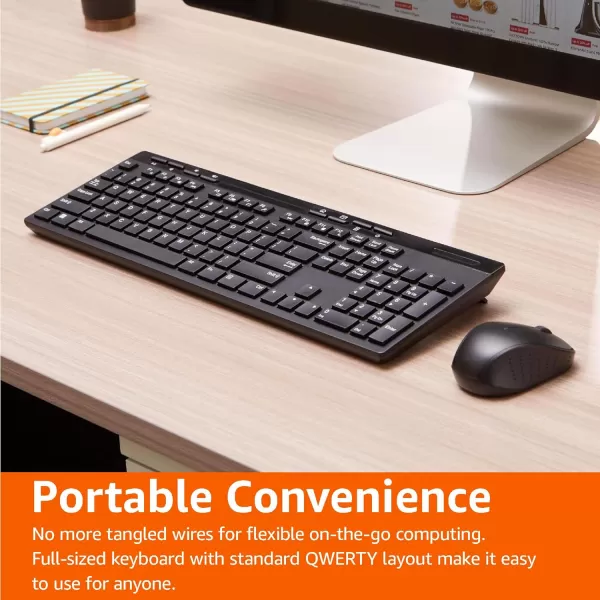 Amazon Basics FullSized Wireless Keyboard amp Mouse Combo 24 GHz USB Receiver QWERTY Layout BlackQWERTY Layout