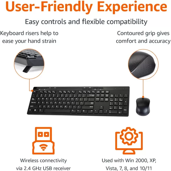 Amazon Basics FullSized Wireless Keyboard amp Mouse Combo 24 GHz USB Receiver QWERTY Layout BlackQWERTY Layout