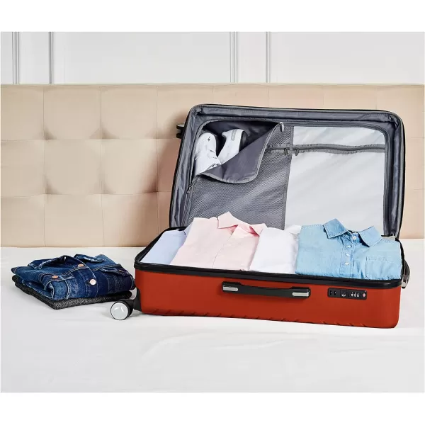 Amazon Basics Geometric Travel Luggage Expandable Suitcase Spinner with Wheels and BuiltIn TSA Lock 217Inch  Pink313Inch Sunset Orange