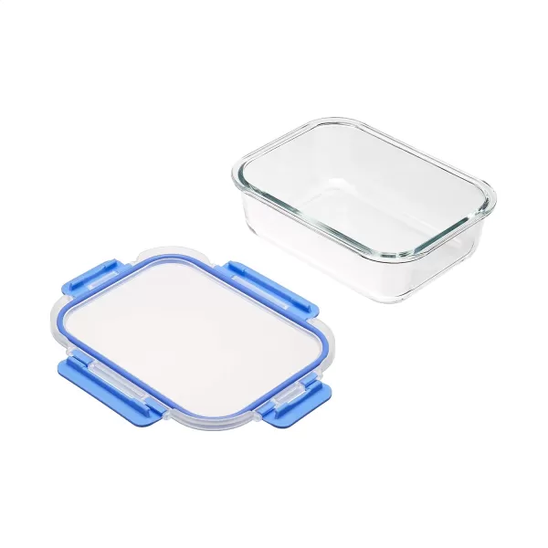 Amazon Basics Glass Food Storage Container with BPAFree Locking Lid  Set of 14 pieces clear with blue silicone ring14Piece Set