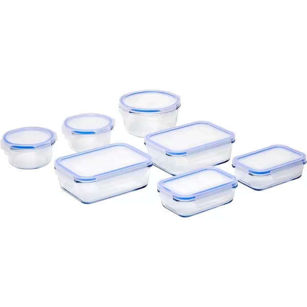 Amazon Basics Glass Locking Lids Food Storage Containers 14Piece Set 7 Count of Bases and 7 Plastic Lids Clear Blue14Piece