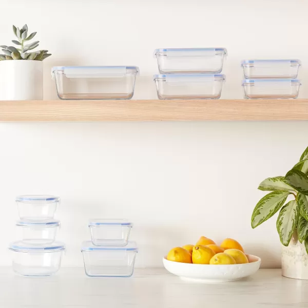 Amazon Basics Glass Locking Lids Food Storage Containers 14Piece Set 7 Count of Bases and 7 Plastic Lids Clear Blue20Piece