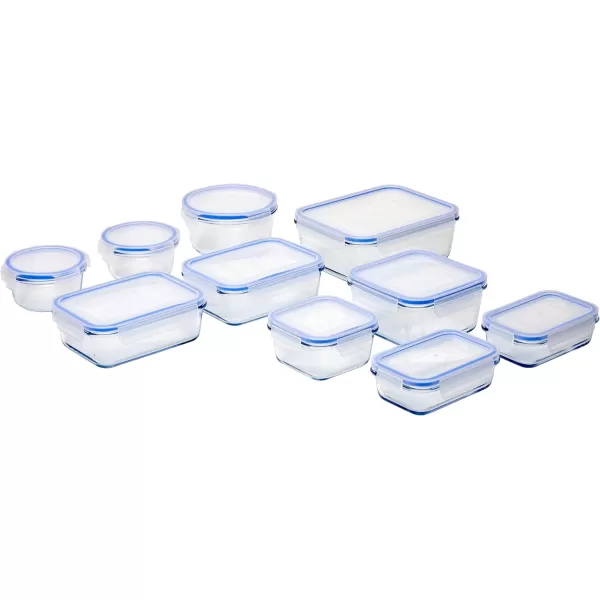 Amazon Basics Glass Locking Lids Food Storage Containers 14Piece Set 7 Count of Bases and 7 Plastic Lids Clear Blue20Piece