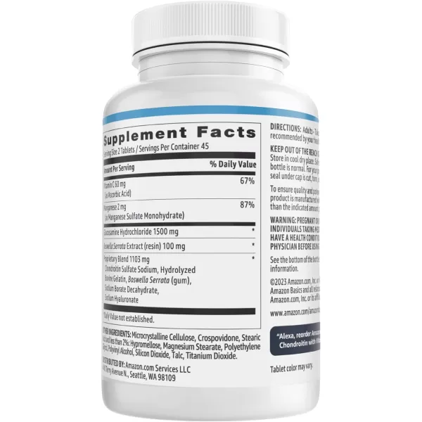 Amazon Basics Glucosamine 1500 mg with Chondroitin and Vitamin C 60 mg 90 Tablets 2 per serving Gluten FreeAmazon Basics Glucosamine 1500 mg with Chondroitin and Vitamin C 60 mg 90 Tablets 2 per serving Gluten Free