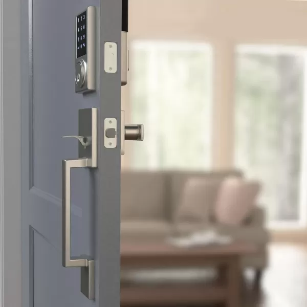 Amazon Basics Grade 3 Electronic Touchscreen Deadbolt Door Keypad Lock With Handleset Matte Black 133mm H Uppper x 2945mmL lowerSatin Nickel Pack of 6