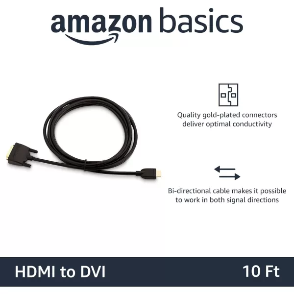 Amazon Basics HDMI A to DVI Adapter Cable BiDirectional 1080p Gold Plated Black 3 Feet 1Pack10 ft 1Pack