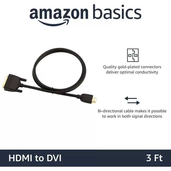 Amazon Basics HDMI A to DVI Adapter Cable BiDirectional 1080p Gold Plated Black 3 Feet 1Pack3 ft 10Pack