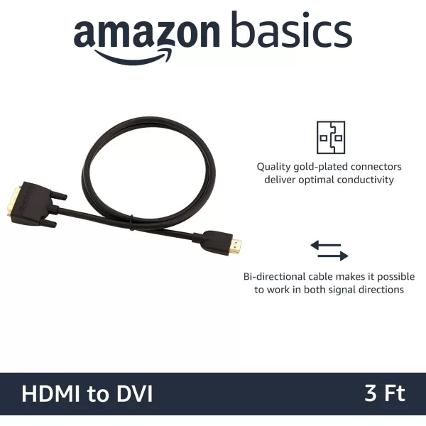 Amazon Basics HDMI A to DVI Adapter Cable BiDirectional 1080p Gold Plated Black 3 Feet 1Pack3 ft 1Pack