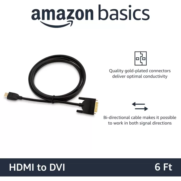 Amazon Basics HDMI A to DVI Adapter Cable BiDirectional 1080p Gold Plated Black 3 Feet 1Pack6 ft 1Pack