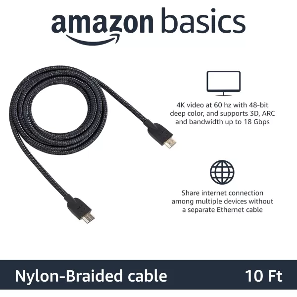 Amazon Basics HDMI Cable 18Gbps HighSpeed 4K60Hz 2160p NylonBraided Cord Ethernet Ready 25 Foot Nylon5Pack 10 Feet