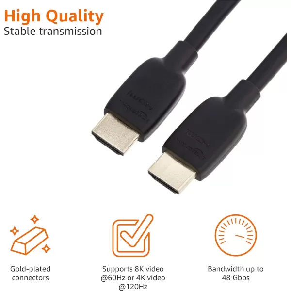 Amazon Basics HDMI Cable 48Gbps HighSpeed 8K60Hz 4K120Hz GoldPlated Plugs Ethernet Ready 6 Foot BlackBlack 10 Feet