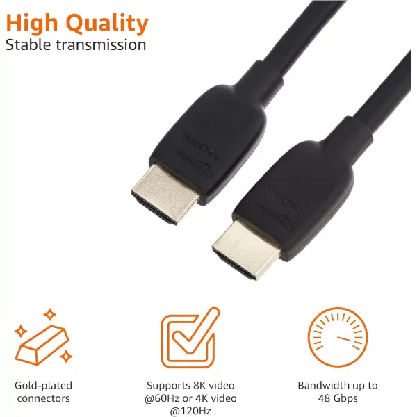 Amazon Basics HDMI Cable 48Gbps HighSpeed 8K60Hz 4K120Hz GoldPlated Plugs Ethernet Ready 6 Foot BlackBlack 3 Feet