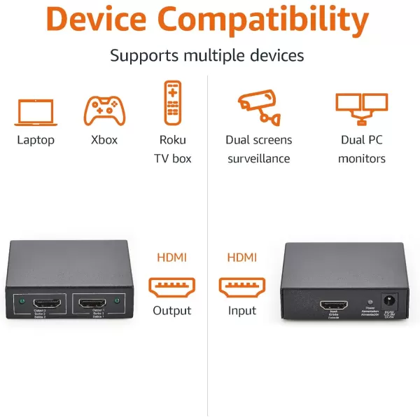 Amazon Basics HDMI Splitter 1 in 2 Out 4K30Hz for Dual Monitors Mirror Only BlackBlack  4K30Hz