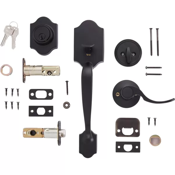 Amazon Basics Handleset with Tulip Knob  Single Cylinder  Matte BlackMatte Black With Shelby Lever