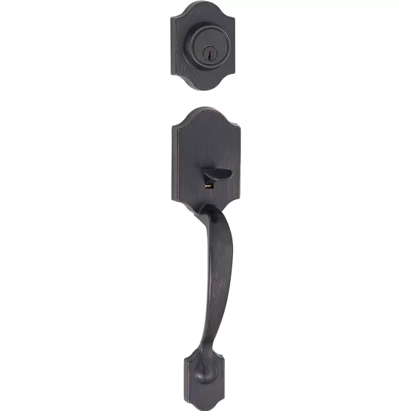 Amazon Basics Handleset with Tulip Knob  Single Cylinder  Matte BlackOil Bronze Handleset with Shelby LeverPack of 6