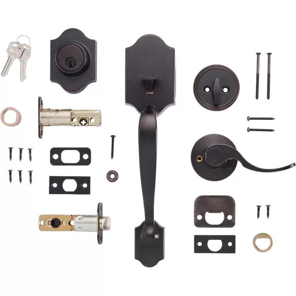 Amazon Basics Handleset with Tulip Knob  Single Cylinder  Matte BlackOil Bronze With Shelby Lever