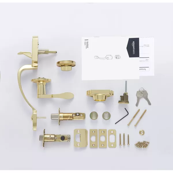 Amazon Basics Handleset with Tulip Knob  Single Cylinder  Matte BlackPolished Brass Simple Pack of 6