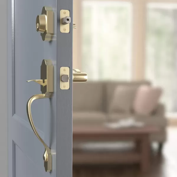 Amazon Basics Handleset with Tulip Knob  Single Cylinder  Matte BlackPolished Brass Simple Pack of 6