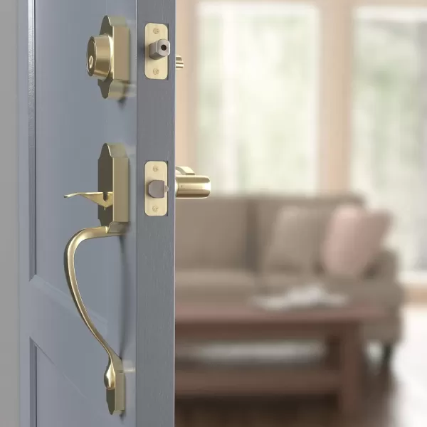 Amazon Basics Handleset with Tulip Knob  Single Cylinder  Matte BlackPolished Brass With Shelby Lever