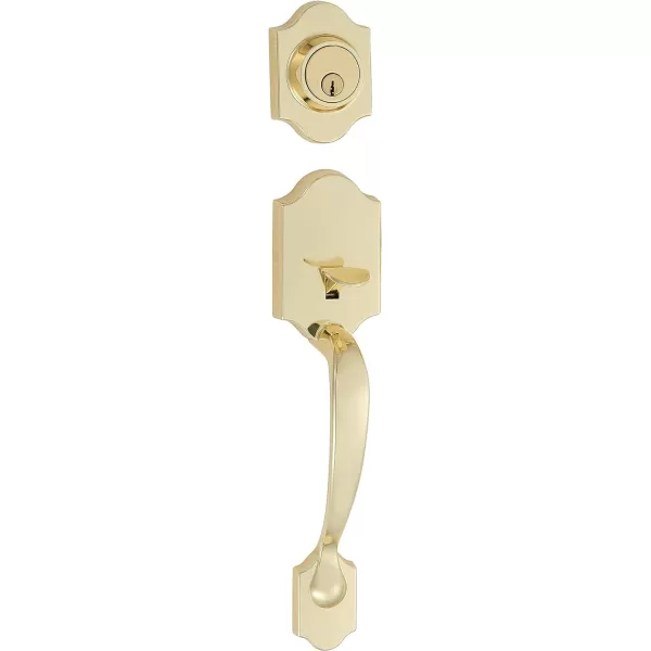 Amazon Basics Handleset with Tulip Knob  Single Cylinder  Matte BlackPolished Brass With Shelby Lever