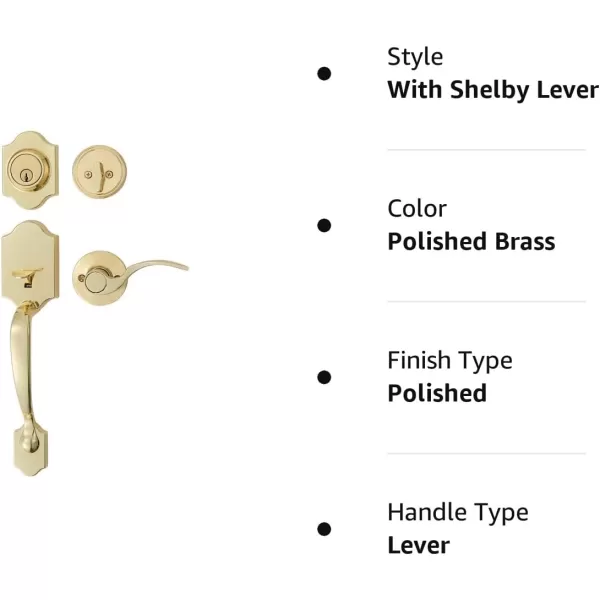 Amazon Basics Handleset with Tulip Knob  Single Cylinder  Matte BlackPolished Brass With Shelby Lever