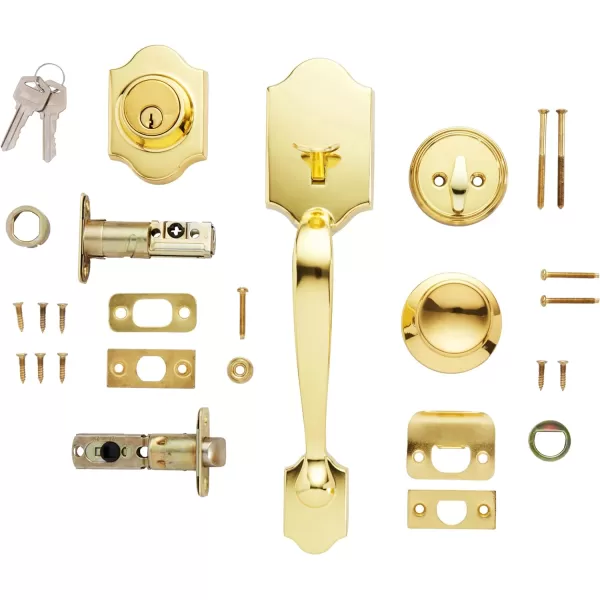 Amazon Basics Handleset with Tulip Knob  Single Cylinder  Matte BlackPolished Brass With Tulip Knob