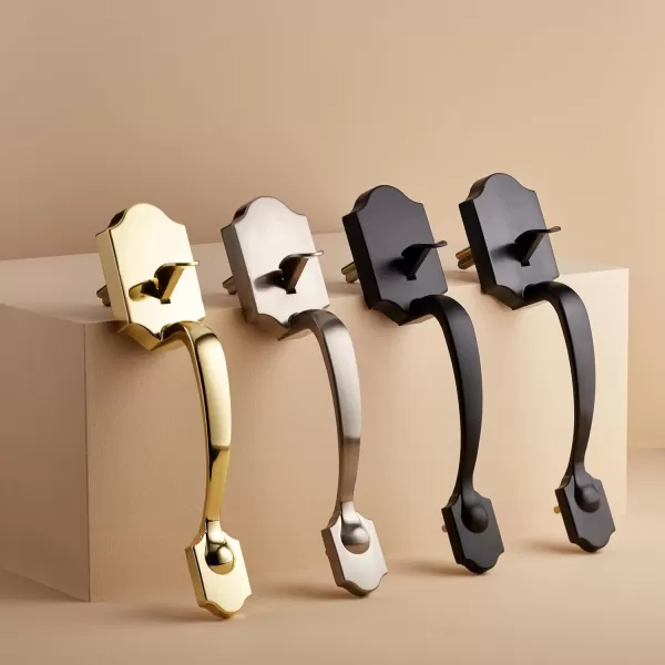 Amazon Basics Handleset with Tulip Knob  Single Cylinder  Matte BlackPolished Brass With Tulip Knob