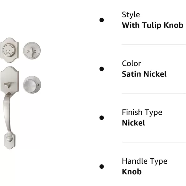 Amazon Basics Handleset with Tulip Knob  Single Cylinder  Matte BlackSatin Nickel With Tulip Knob