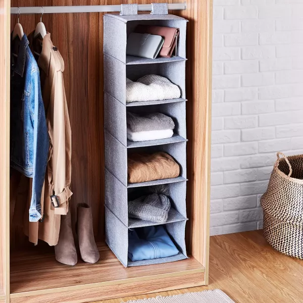 Amazon Basics Hanging Closet Shelf 6 Tier Heather Grey 2D x 12W x 12HHeather Grey 6 Tier