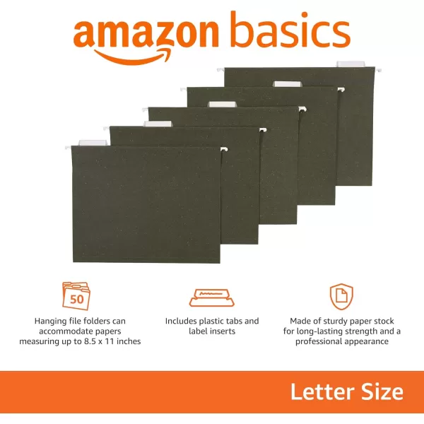 Amazon Basics Hanging File Folders Standard Green15Cut Tabs Letter Size 50 Count per box50 Pack