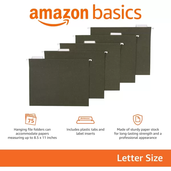 Amazon Basics Hanging File Folders Standard Green15Cut Tabs Letter Size 50 Count per box75 Pack