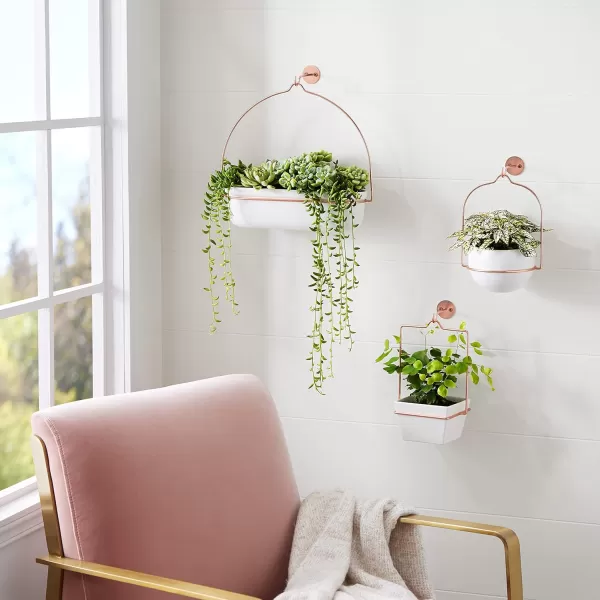 Amazon Basics Hanging Planter Square  GreyCopperWhiteCopper 2Pack