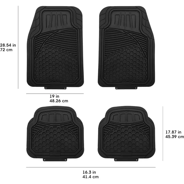 Amazon Basics Heavy Duty PVC Faux Rubber Car Floor Mats Universal DeluxeAll Weather Trim To Fit for 95 Automotive SUV Sedans Trucks4Piece Solid BlackBlack
