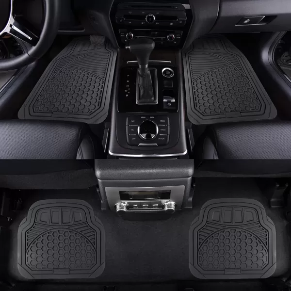 Amazon Basics Heavy Duty PVC Faux Rubber Car Floor Mats Universal DeluxeAll Weather Trim To Fit for 95 Automotive SUV Sedans Trucks4Piece Solid BlackBlack