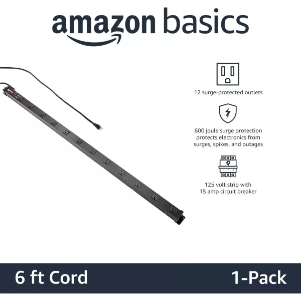 Amazon Basics Heavy Duty Rectangle Metal Surge Protector Power Strip with Mounting Brackets 9 Outlet 600Joule 15A OnOff Circuit Breaker Black12 Outlet
