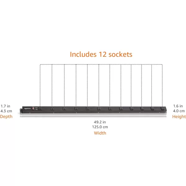 Amazon Basics Heavy Duty Rectangle Metal Surge Protector Power Strip with Mounting Brackets 9 Outlet 600Joule 15A OnOff Circuit Breaker Black12 Outlet