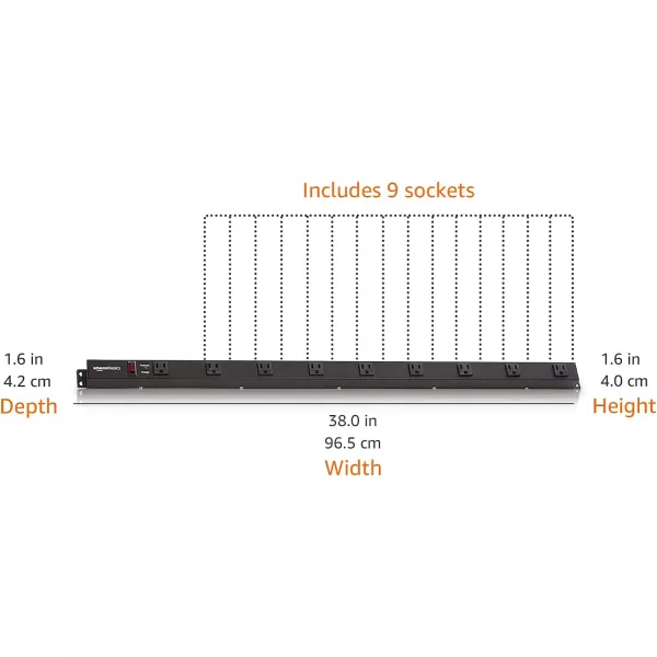 Amazon Basics Heavy Duty Rectangle Metal Surge Protector Power Strip with Mounting Brackets 9 Outlet 600Joule 15A OnOff Circuit Breaker Black9 Outlet