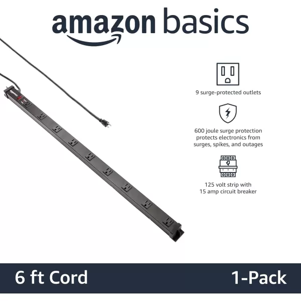Amazon Basics Heavy Duty Rectangle Metal Surge Protector Power Strip with Mounting Brackets 9 Outlet 600Joule 15A OnOff Circuit Breaker Black9 Outlet