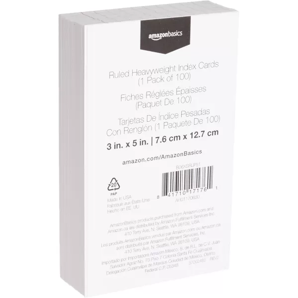 Amazon Basics Heavy Weight Ruled Lined Index Cards 300 Count 100 Pack of 3 White 3 x 5 Inch Card100Count Index Cards