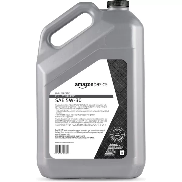 Amazon Basics High Mileage Motor Oil  Full Synthetic  5W30  5 QuartAmazon Basics High Mileage Motor Oil  Full Synthetic  5W30  5 Quart