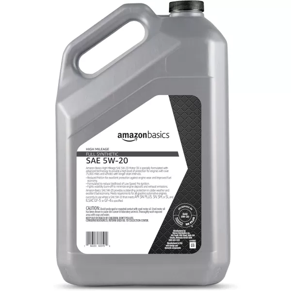 Amazon Basics High Mileage Motor Oil Full Synthetic SN Plus 5W20 5 QuartAmazon Basics High Mileage Motor Oil Full Synthetic SN Plus 5W20 5 Quart