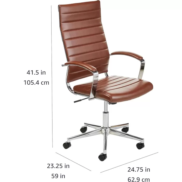 Amazon Basics HighBack Executive Swivel Office Desk Chair with Ribbed Puresoft Upholstery Lumbar Support Modern Style 2325D x 2475W x 4525H Brick RedBrick Red