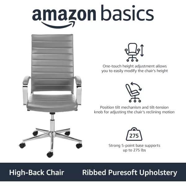 Amazon Basics HighBack Executive Swivel Office Desk Chair with Ribbed Puresoft Upholstery Lumbar Support Modern Style 2325D x 2475W x 4525H Brick RedGenerous Grey