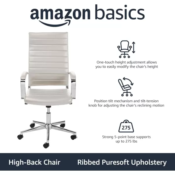 Amazon Basics HighBack Executive Swivel Office Desk Chair with Ribbed Puresoft Upholstery Lumbar Support Modern Style 2325D x 2475W x 4525H Brick RedStunning White