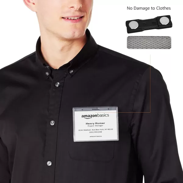 Amazon Basics Horizontal Magnetic Badge Holder  Pack of 20 Clear100 Pack