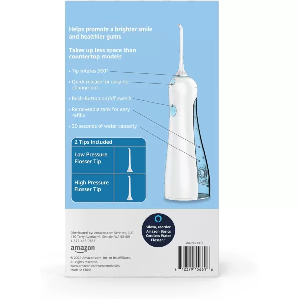 Amazon Basics HydroClean Cordless Water Flosser 1 Handle 2 Flosser Tips 2 AA batteries includedAmazon Basics HydroClean Cordless Water Flosser 1 Handle 2 Flosser Tips 2 AA batteries included