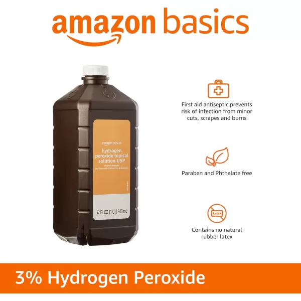 Amazon Basics Hydrogen Peroxide Topical Solution USP 32 Fl Oz Pack of 1Pack of 1
